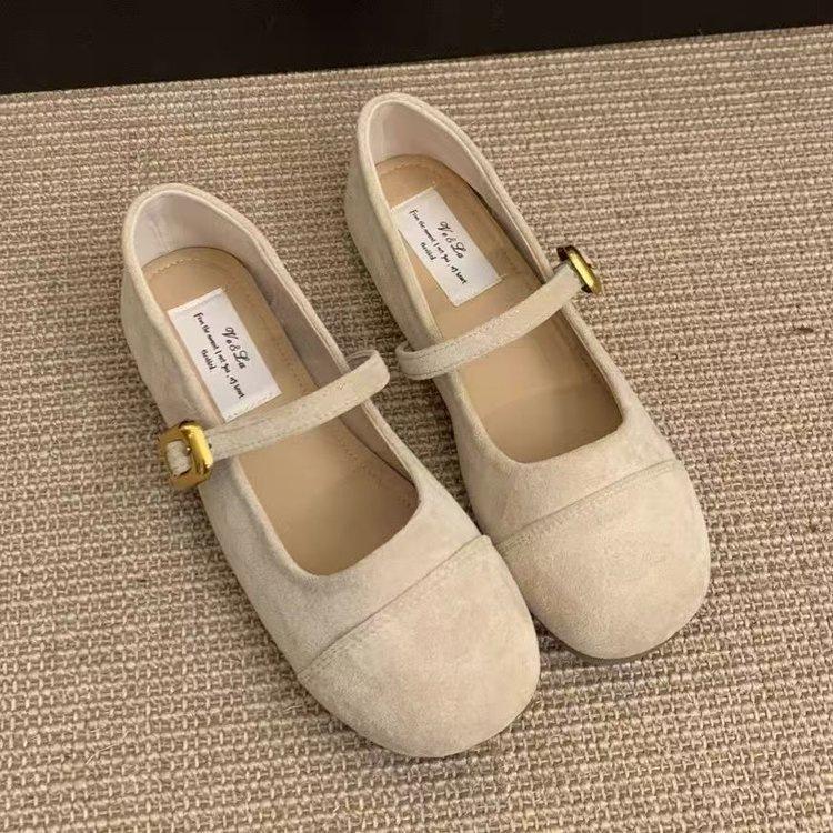 French suede Mary Jane shoes women's 2025 summer new retro soft sole with skirt round head flat bottom one pedal single shoes