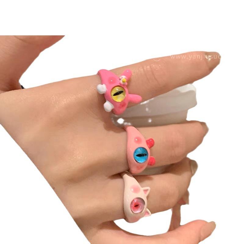 Morsom Liten Monsterring Store Øyne Pølsemunn Pekefingerring Søt Kul Tegneserie Søt Kjæreste Parring Smykker