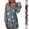 Women's Fashion Floral Print V-Neck Long Sleeve Dress