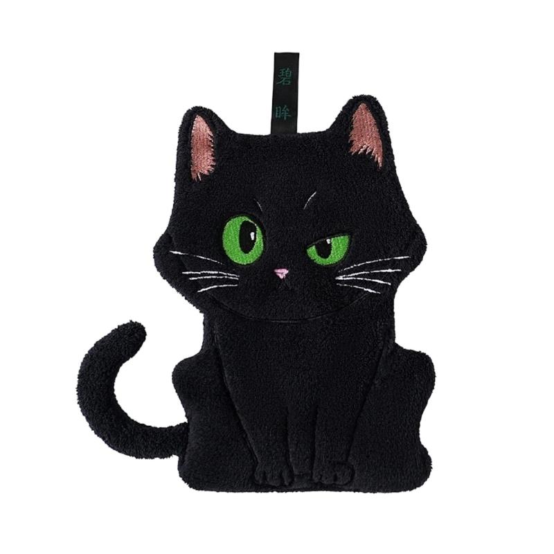 Q1FD Sturdy Corals Fleece Hand Towel Absorbent Cats Themed For Various Room