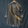Women's Fashionable And Casual Shirt Long-sleeved V-neck Print Cotton And Linen Blouse
