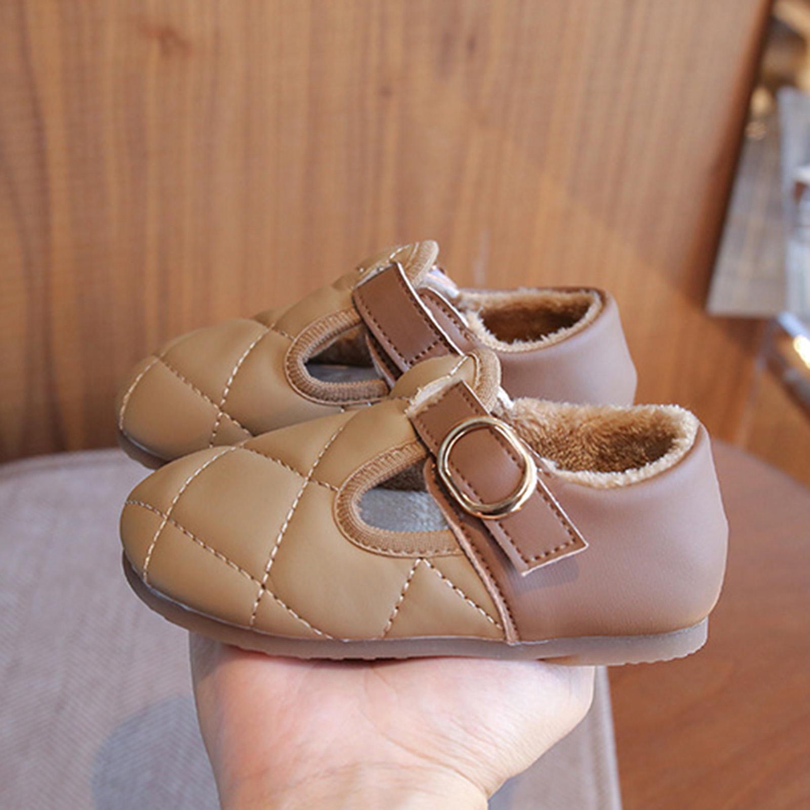 

Kids Casual Shoes PU Leather Autumn Winter Girls Anti-Slip Soft Bottom Buckles Fleece Lined Warm Cotton Shoes Size 21-30 12-18 Months хакі