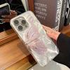 Pink butterfly silver feather gauze phone case suitable for iPhone 17 16 15 14 13 12 11 Pro/Max/Plus anti drop and shockproof