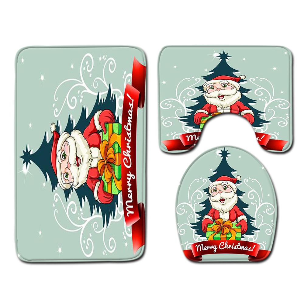Christmas Bathroom Floor Mat Toilet Three-Piece Set