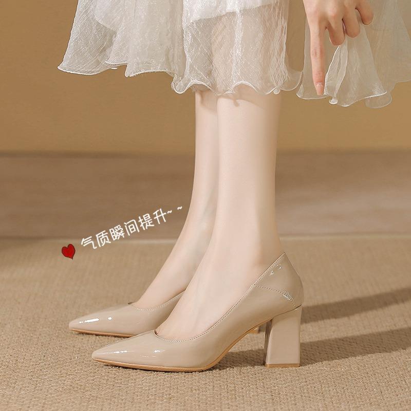 

High heels women s beige pointed tip shallow mouth single shoes femininity and wedding shoes versatile not tired feet work shoes 40