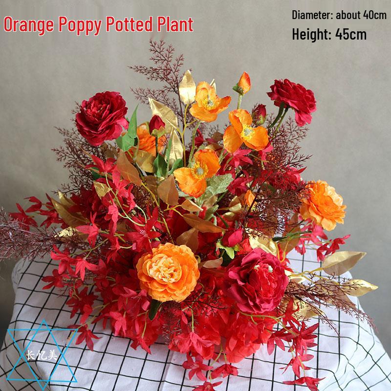 Herbstliche orange Seidenblumentöpfe für die Dekoration des Hochzeitsgangs