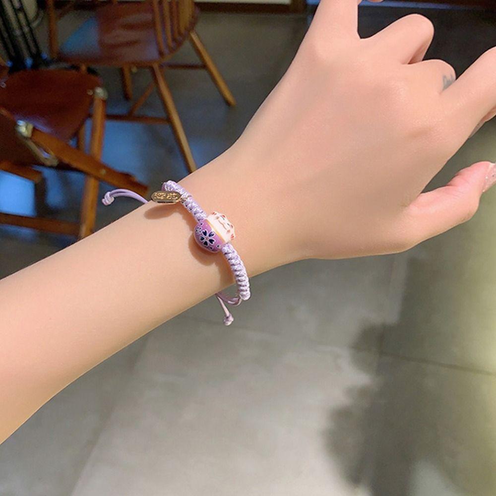 Hand Rope Maneki Neko Bracelet Ceramic Cat Pendant Women Hand Ring Red Braided Rope  Boys & Girls