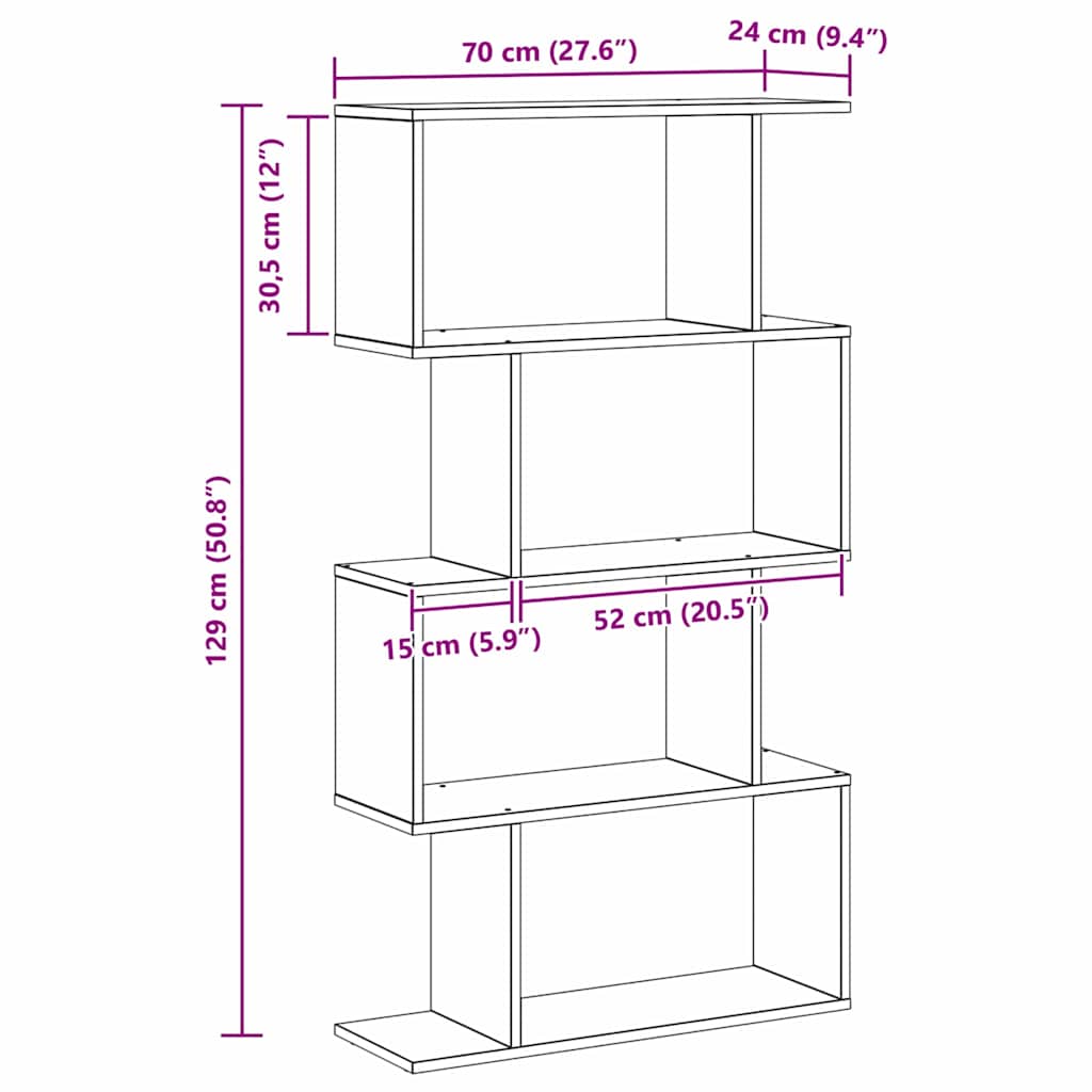 Bookshelf Black Oak Effect 70 x 24 x 129 cm Engineered Wood