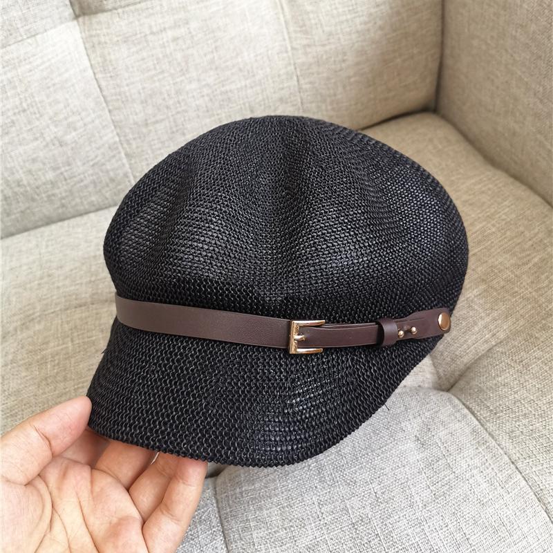 

Стильный женский восьмиугольный берет - дышащая сетка, регулируемый, солнцезащитный, соломенная шляпа для пляжа, художника, художника - идеально подходит для лета чёрный