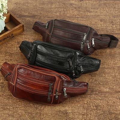 Business Men's Money Bag Oxhide Multi-Functional Waist Bag Camera Bag Cow Leather Business Bag Running Sports Waist Bag Men Cash Register Wallet