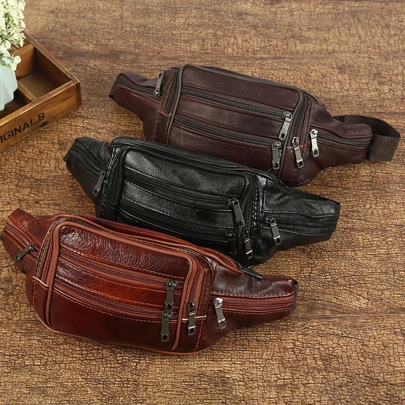 Business Men's Money Bag Oxhide Multi-Functional Waist Bag Camera Bag Cow Leather Business Bag Running Sports Waist Bag Men Cash Register Wallet