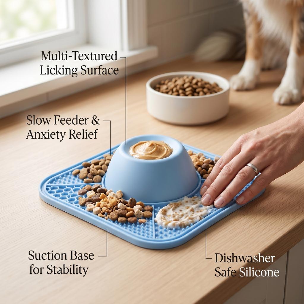 Slow Feeder Dog Lick Bowl with Rolling Ball Non Slip Suction Cup Bottom Cat Puppy Lick Bowl