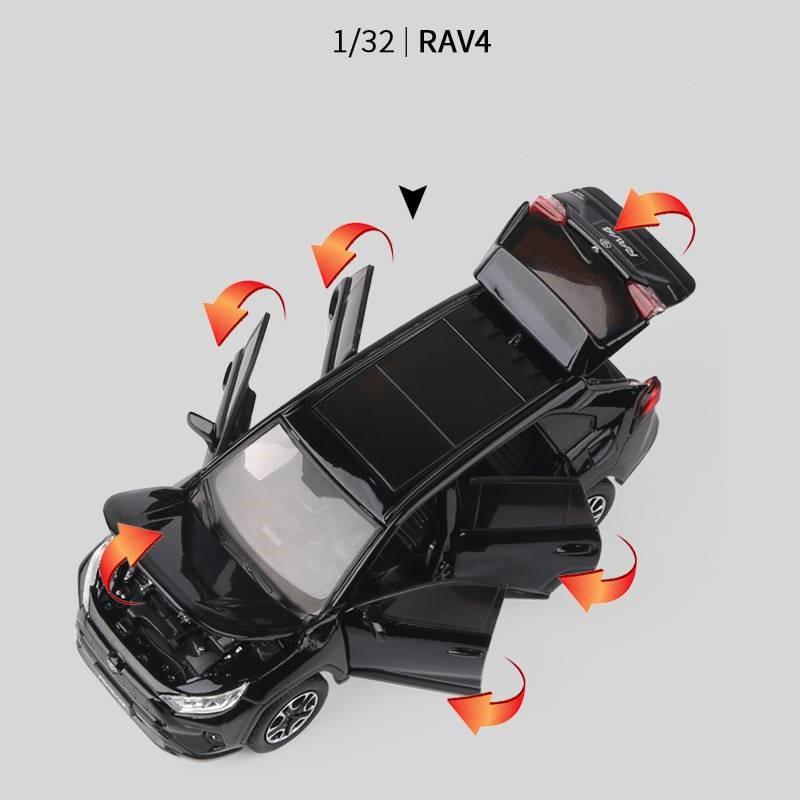 1/32 skala støpt legering Toyota RAV4 Lekebil, Forhjulsbil med lys og lyd, Døråpning til gave til barn, Bursdagsgave for barn