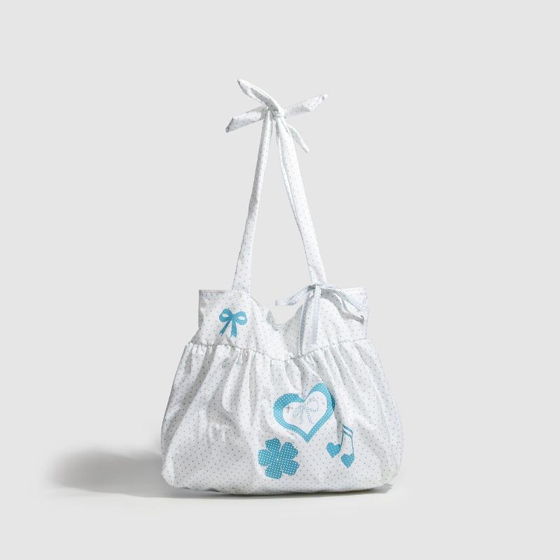 

Сумка-тоут, Милый бант, Сердце, Ретро-заметка, Одноплечевая сумка, Большая вместимость для путешествий синий