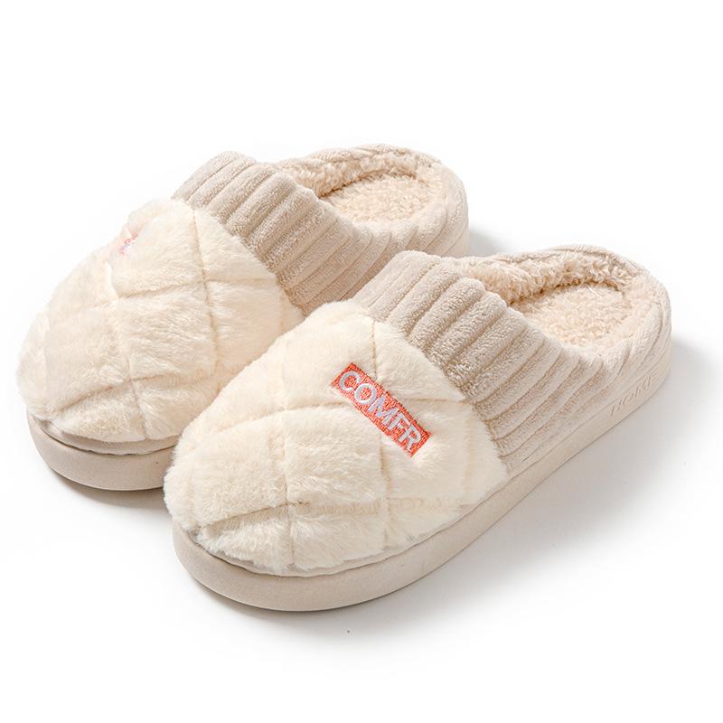Cotton slippers autumn and winter color matching home indoor thick-soled warm couple plush shoes