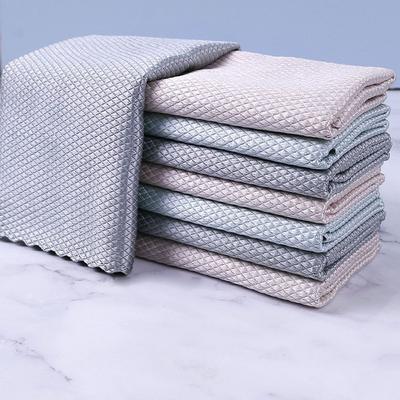 Kitchen Anti-Grease Polishing Microfiber Cleaning Cloth Fish Scale Towel Wiping Rags Scouring Pad