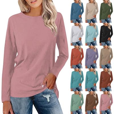 Women's Loose Casual Casual Long Sleeve Round Neck Collar Solid Color T-Shirt Top