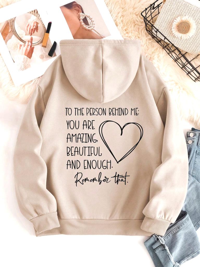 2025 Autumn Winter INAWLY Heart Slogan Graphic Drawstring Hoodie YOU ARE AMAZING BEAUTIFUL AND ENOUGH Long Sleeve Woman Tops