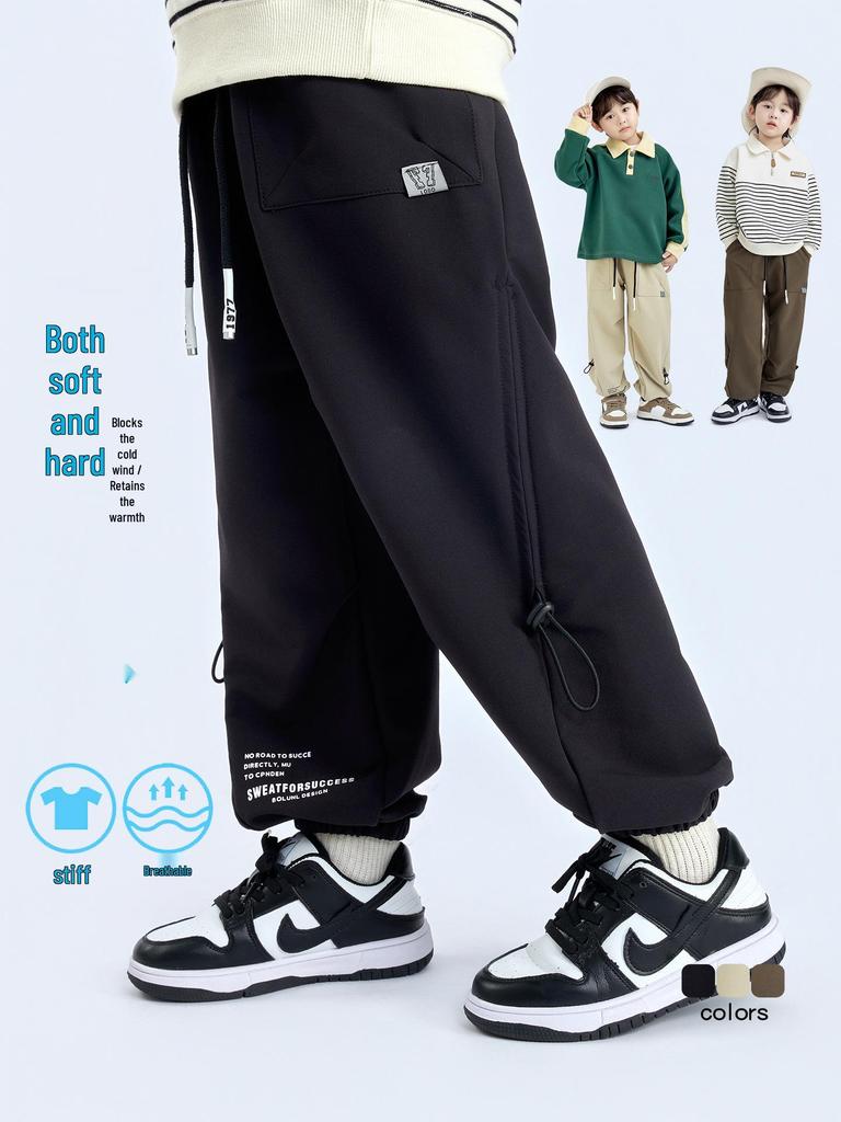 Kids' Windproof Woven Cuffed Casual Pants - 2025 Autumn Korean Style