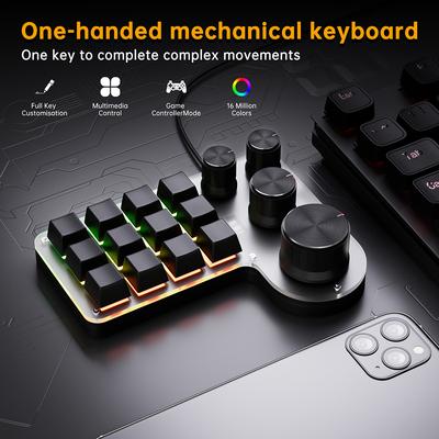 12 Keys 4 Knobs Photoshop Gaming Keypad RGB USB Wired/Bluetooth-Compatible Mini Mechanical Keyboard Red Switch for Office Gaming