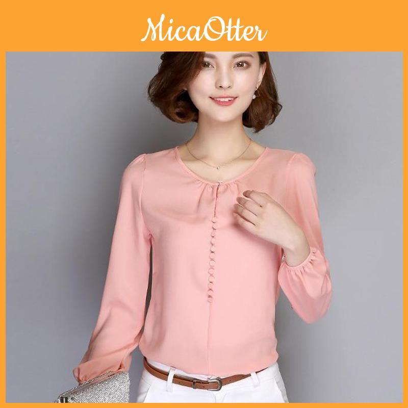 Sophisticated Summer Female Shirt Long Sleeve Blouse Button Women Office Chiffon Ruffle Tops For Effortless Style