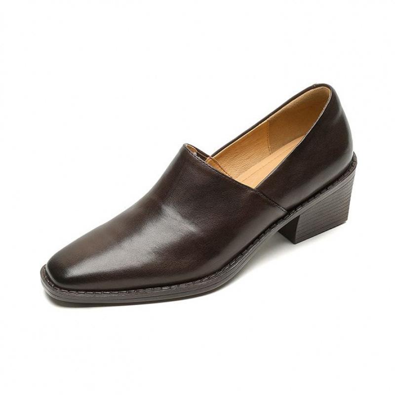 New Low-top, Light-mouth Black Small Leather Shoes, Fashion Single Shoes, Women's Pointed Toes, One Pedal, Genuine Leather Women's Shoes, Beef Tendon 