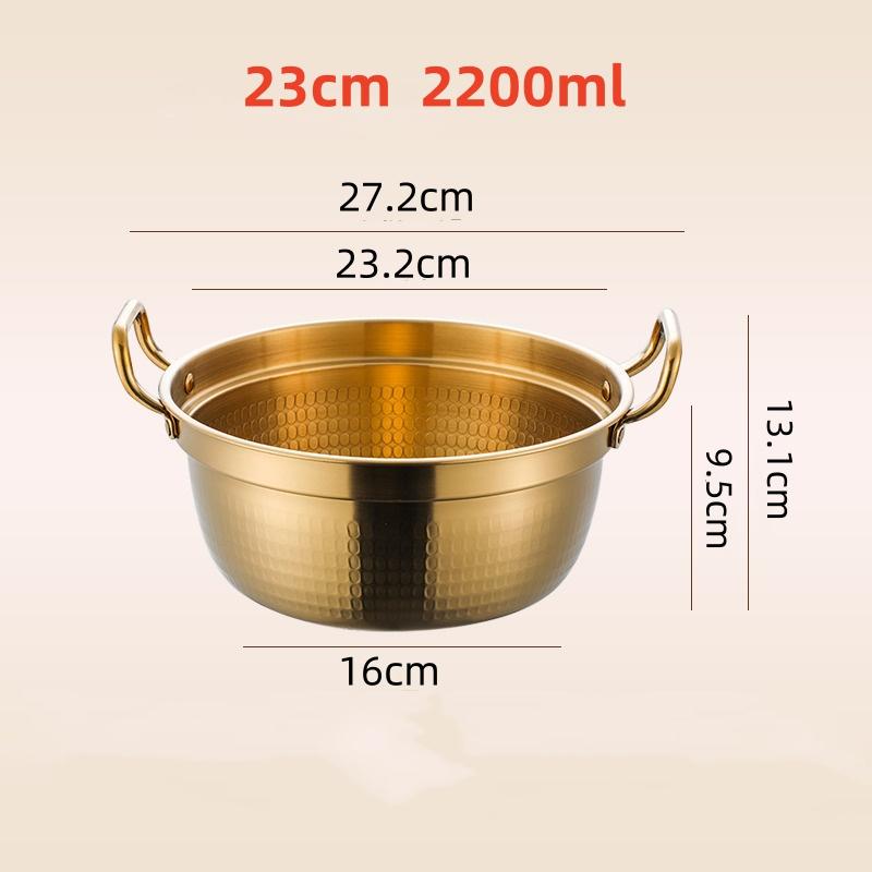 Kitchen Stainless Steel Korean Ramen Pot Double Handle Rust-proof Soup Noodle Small Pot Durable Gold Silver Milk Pot Cuisine