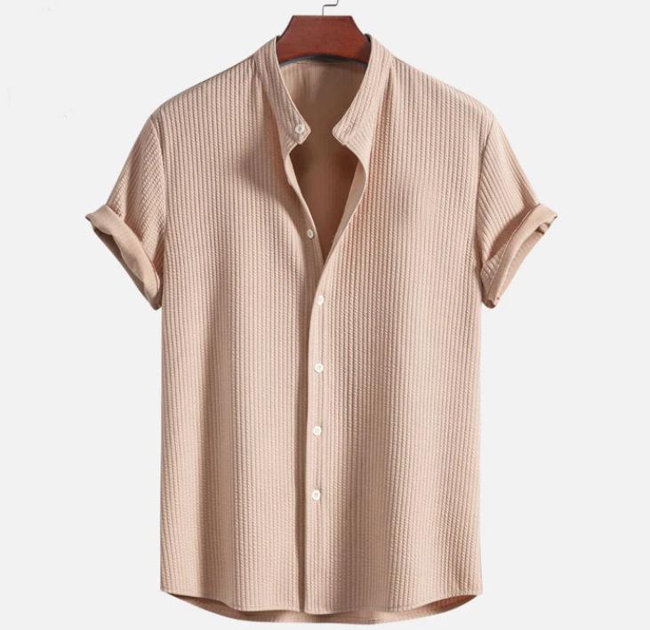 Men's Casual Fashion Loose Solid Color Men's Striped Short-sleeved Shirt