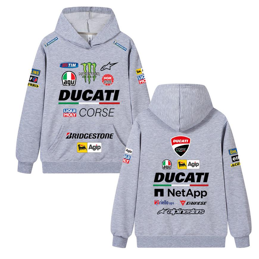 Ducati Felpa Corse MotoGP Racing, Unisex Oversize Streetwear Pullover con Stampa Completa Logo Sponsor