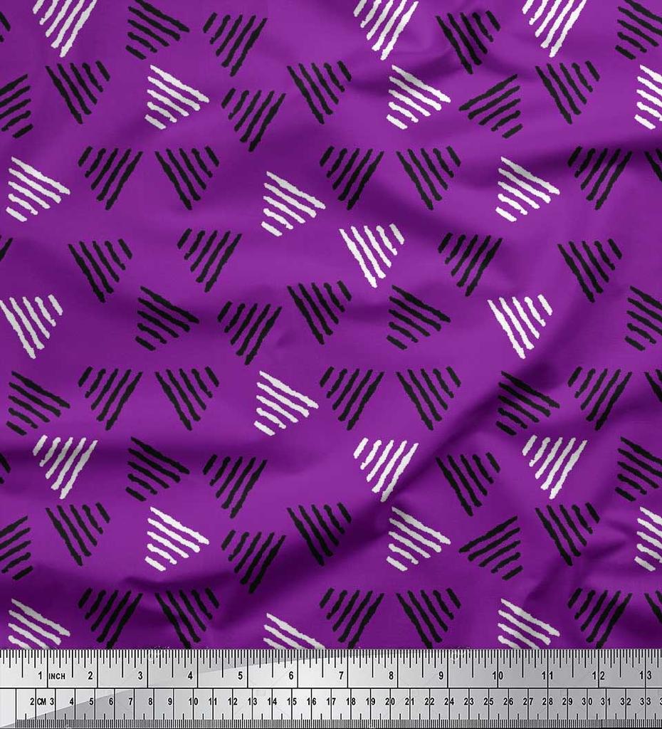 Soimoi Blue Japan Crepe Satin Fabric Triangle Block Print Fabric by the Yard 42 Inch