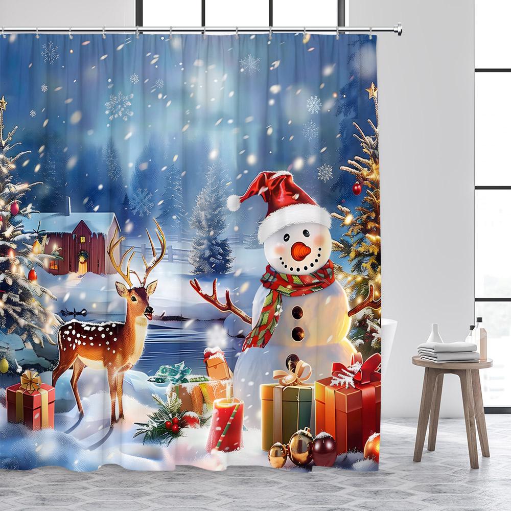 Niedlicher Schneemann Weihnachts-Duschvorhang Vintage Bauernhof-LKW Weihnachtsbaum Elch Winterwaldlandschaft Heim Badezimmer Dekoration Duschvorhänge