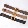 Women's woven belt Wood color square buckle decorative jeans belt Simple fashion dress belt