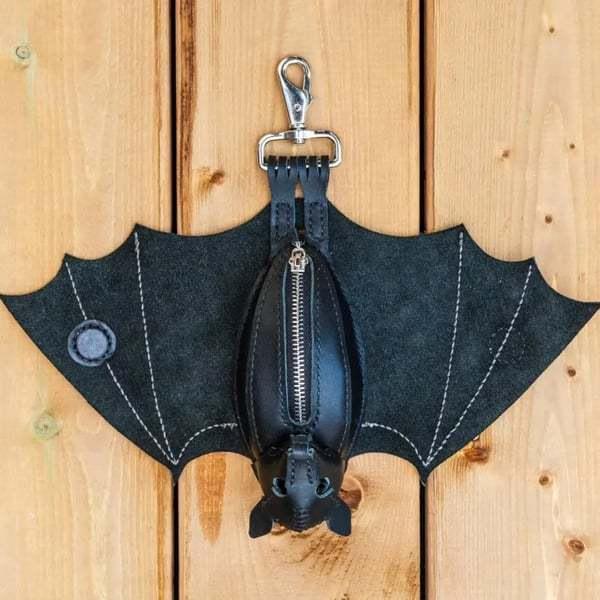 Handmade Leather Bat Coin Purse - Halloween Edition