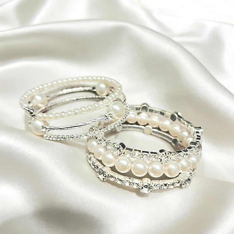 Multiple Shining Rhinestone Crystal Bracelet Pearl Cubic Zirconia Hand Wrist Bracelet Women Wedding Jewelry