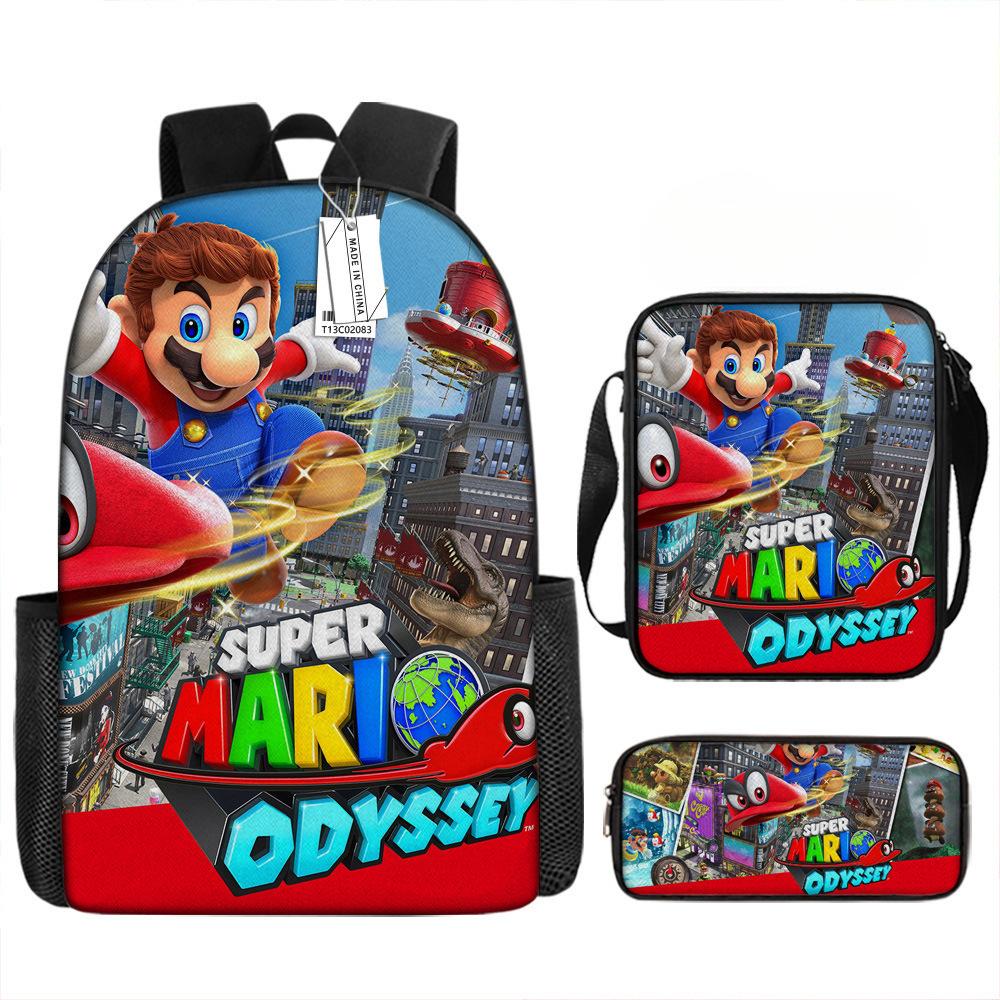 Mary Backpack Brothers Student School Bag Cartoon Anime Backpack Three-Piece Set