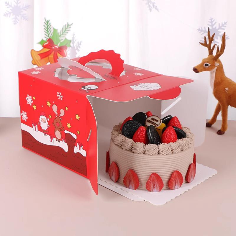 1Pc Christmas Paper Folding 4/6/8 Inch Children Birthday Cartoon Cake Box With Tray Baking Dessert Packaging Xmas Party Gift
