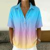 Women Loose Fit Short Sleeve Polo Shirt Vintage Floral Print Button Down Collar Linen Blend Casual Top