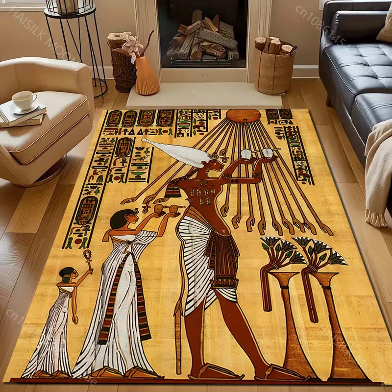 Ancient Egyptian Murals Print Carpet for Living Room Bedroom Sofa Doormat Decor Sofa Area Rug Non-slip Floor Mat for Gifts