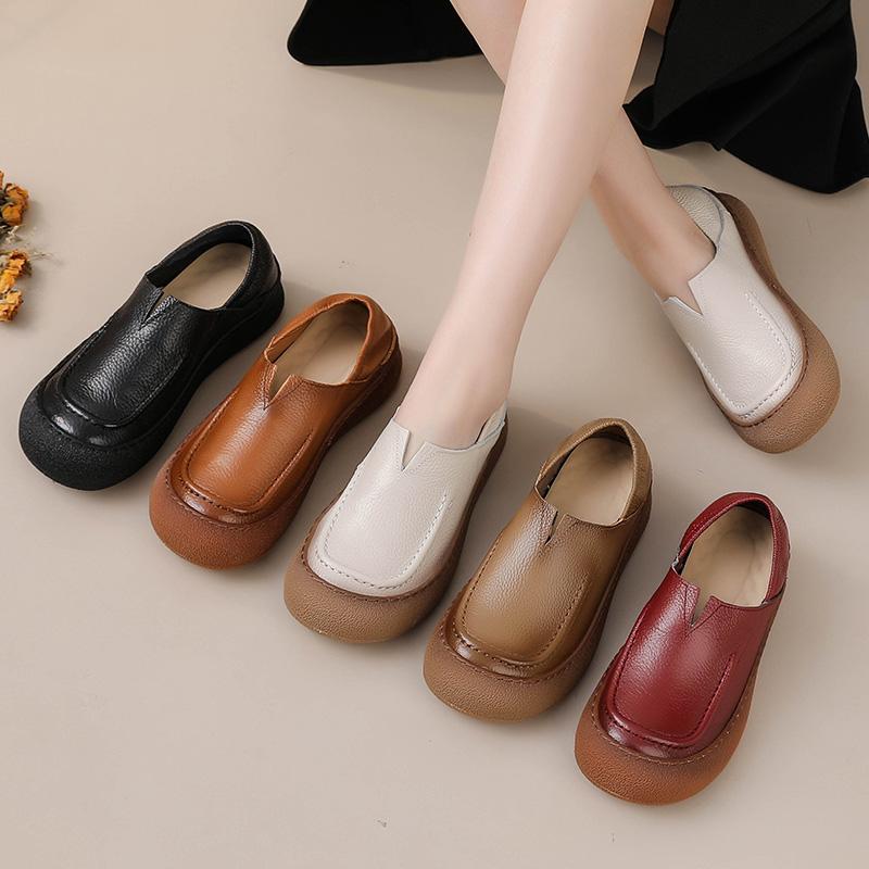 New V cut cow leather shoes for women luxury wide toe ballet flats ladies vintage slip on roman shoe top quality  moccasins