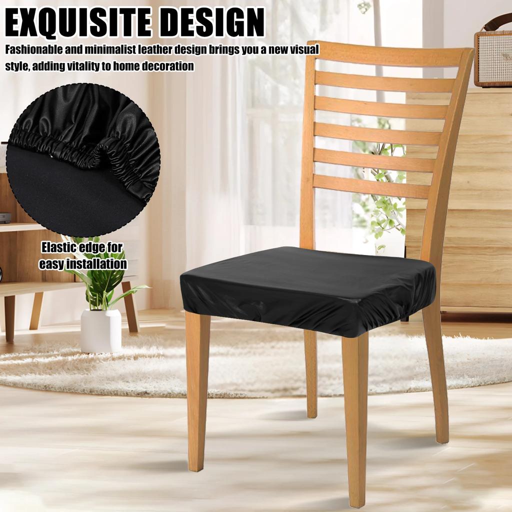 4Pcs Dining Chair Seat Cover Set Leather Waterproof Chair Cushion Cover Kitchen Chair Seat Protector Slipcover Furniture Decor