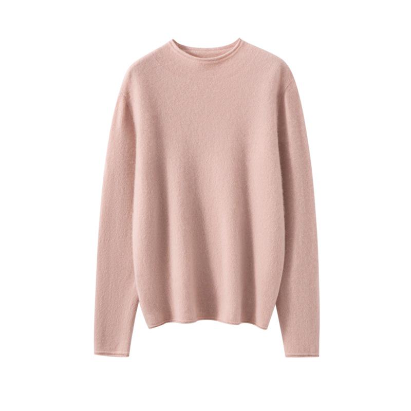 Maglione da Donna 100% Puro Cashmere a Collo Semi-Alto con Bordo Arrotolato - Nuovo Strato Base a Maglia Autunno/Inverno