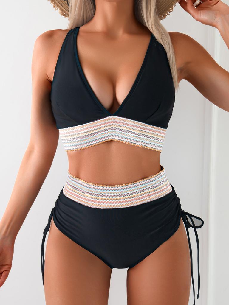 Webbing Deep V Backless Sexy Bikini Set Comfortable Elegant Swimwear