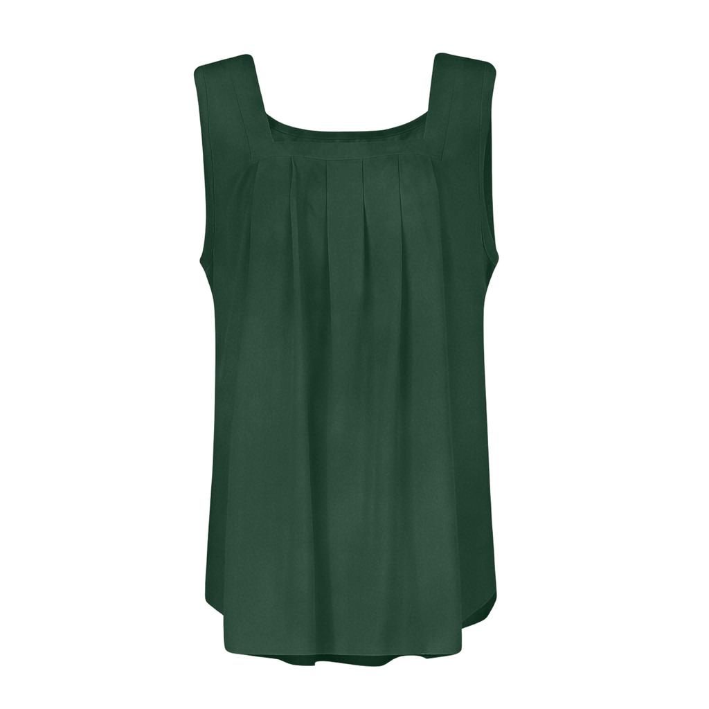 Women’s Square Neck Pleated Tank Top Sleeveless Casual Blouse Loose Fit Lightweight Pullover Shirt for Daily Wear