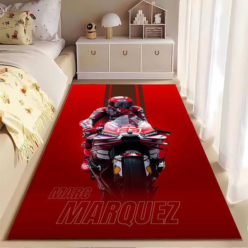 Sports Area Rug, Marc Marquez 93 Ducati Lenovo Red Minimal Vertical Stripes Bike Print, Garage Decor, Non-Slip Mat