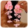 Fabric Flower Earrings for Women Colorful Long Tassel Floral Drop Earrings Fashion Boho Exaggerated Statement Beach Party Jewelry