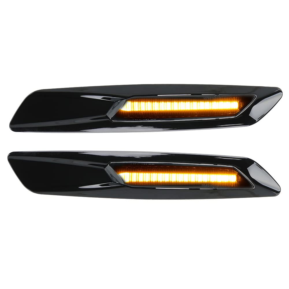 2pcs Led Dynamic Fender Side Marker Lamp Sequential Turn Signal Light Black Lens Yellow