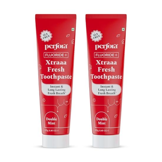 

Зубная паста Perfora Xtraaa Fresh - 250 г (125 г х 2) | Без SLS с фторидом натрия для крепких зубов | Безопасная для эмали зубная паста для детей | Упаковка из 2 штук