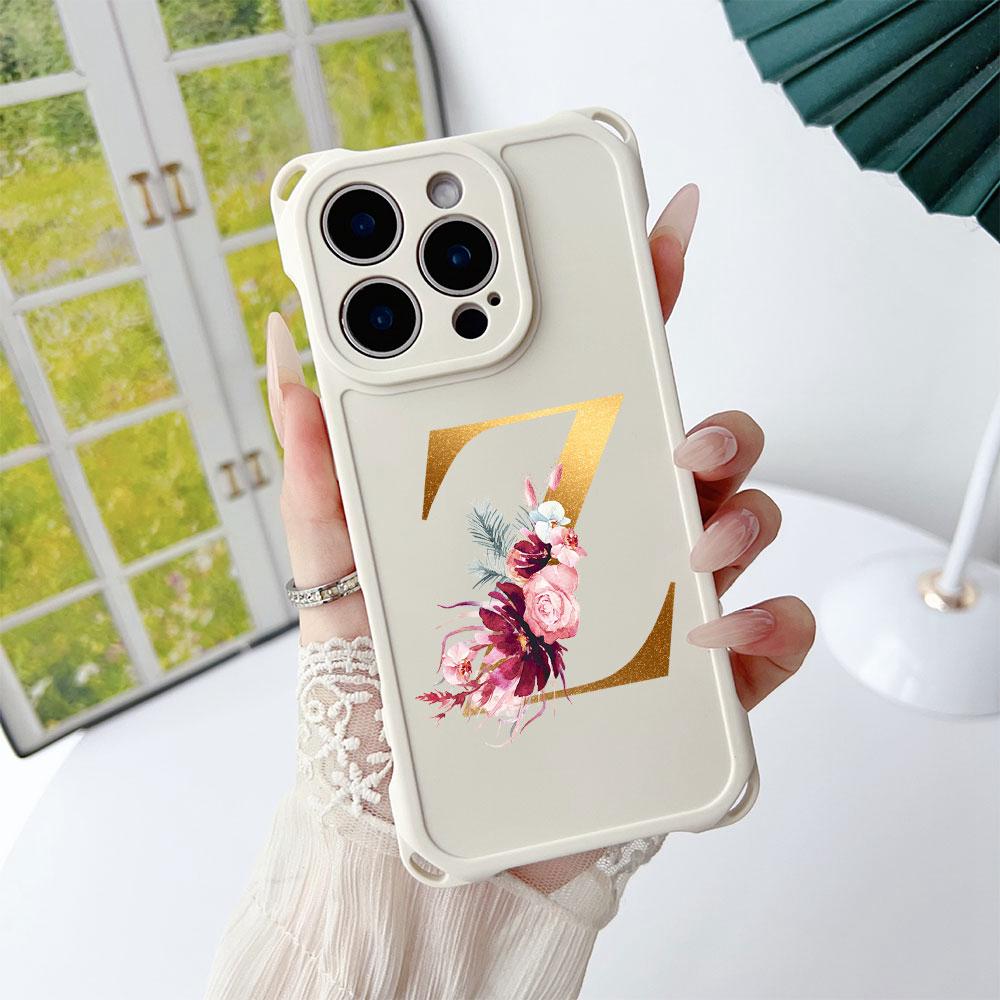 

Золотой Роскошный Буква Цветок Женский Для iphone 17 16 15 14 12 Чехол для Телефона Четырехугольная Противоударная Защита Портативный Подвесной Шнурок iPhone 16 белый