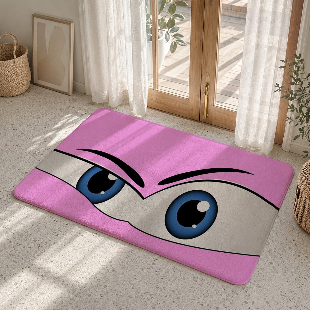 New Cartoon Big Eyes Floor Mat Flannel Rug Non Slip Absorbent Soft Washable For Entryway Hallway Bathroom Kitchen Decor