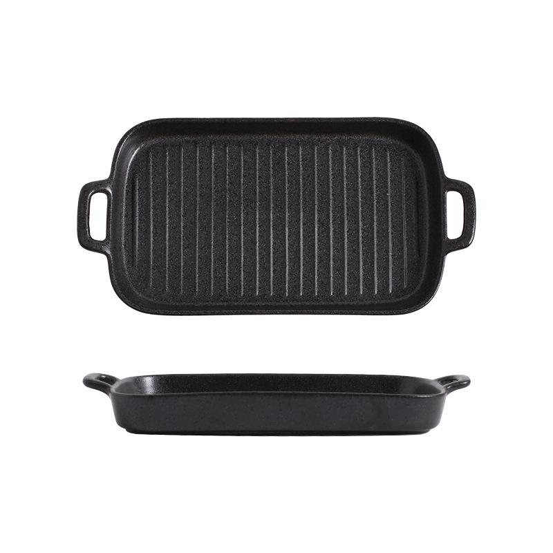 Ceramic Double Ear Plate Japanese Sushi Pasta Home Dish Commercial Tableware Rectangular Fruit Salad Plate